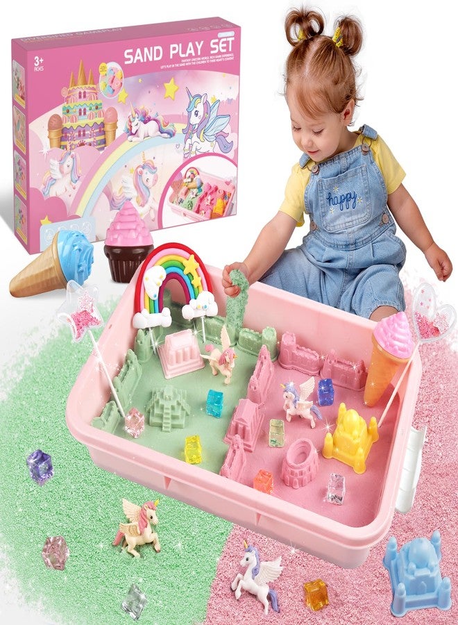 Weilim Unicorn Sensory Bin for Girl, Magic Sand Art Kit with Sandbox, Color Sand, Unicorn Fine Motor Kids Toy Christmas Birthday Gift for Toddler Ages 3 4 5 6 7 8 - Image 1